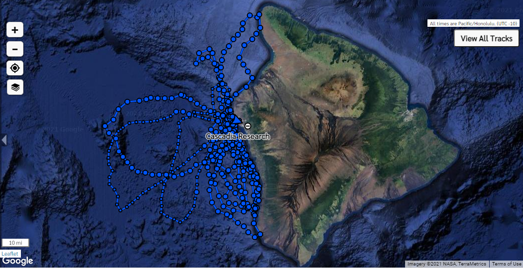 Survey effort, Kona, Hawaii, tracklines, research, map